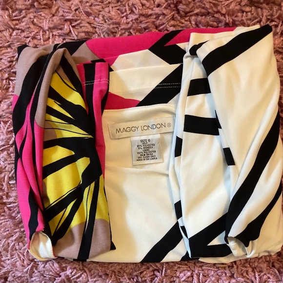 MAGGIE LONDON-FULLY LINED SLEEVELESS SHEATH size 6 PINK/WHTIE - Picture 8 of 10